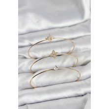 Callerrons Accessories Zirkon Taşlı Gold Renk Yonca Model 3'lü Kadın Bileklik Kombini - EBJ260220W39781