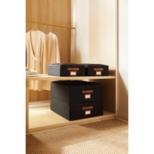 Ocean Home Textile 4'lü Siyah Renk Jüt Destekli Kutu Hurç Set 2 Adet 31 x 38 x 12 + 45 x 55 x 18 cm