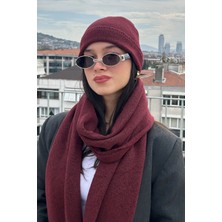 Mollycrush Kadın Bordo Kışlık Atkı Bere Seti | Şık Örgü Set