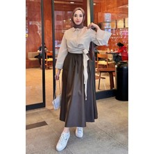 Tesettür Diyarı Kadın Kurdele Detaylı Gömlek-Bej