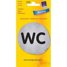 Avery Gümüş Renkli Wc Yazısı Etiketi 1 Adet 7,5 cm Çapında Yırtılmaz Kalite