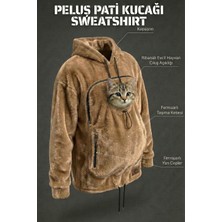 Petolojim Peluş Pati Kucağı Sweatshirt (Kanguru Keseli Kedi-Köpek Taşıma Kıyafeti) S-M Beden Oversize