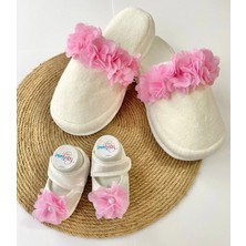 İrembaby Anne Bebek Lohusa Seti Pembe Çiçekli Terlik ve Bebek Ayakkabısı Lohusa Takımı Çekim-Mevlüt
