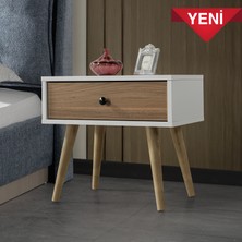 EVMO Home 5104 Vita ( Ahşap Ayaklı ) Komodin Yatak Odası Bebek Odası Salon Beyaz - Söğüt