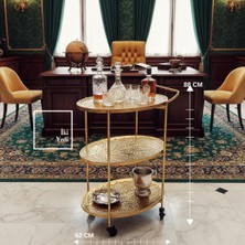 İki Yedi Konsept Agatha 773 Metal Eskitme 3 Katlı Tekerlekli Servis Arabası Bar Sunum Sehpası Dekoratif Ikram Masası