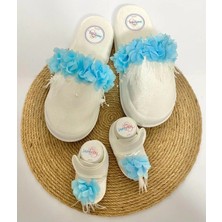 İrembaby Anne Bebek Lohusa Seti Mavi Çiçekli Incili Lohusa Terliği Bebek Ayakkabısı