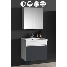 Özceden Çiğdem 55 cm Beyaz-Füme Balon Mdf Seramik Lavabolu Asma Banyo Dolabı Takımı