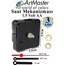 ArtMaster Duvar Saat Mekanizması 3 Adet 10 mm Şaft Sessiz Saat Motoru Akrep Yelkovan Okul Deney Saat Yapım Seti