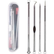 Güzelyüz Avm Komedon Akne Siyah Nokta Temizleyici 4'lü Set Paslanmaz Çelik Komedon Gümüş Komedon Kutulu