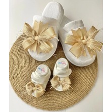 İrembaby Anne Bebek Lohusa Seti Gold Lohusa Tacı Lohusa Terlik ve Bebek Ayakkabısı Lohusa Takımı