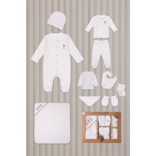 Unisex Bulut Desenli Bej Penye Onlu Hastane Çıkışı