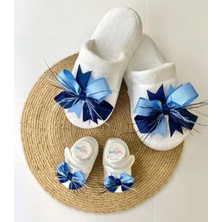 İrembaby Anne Bebek Lohusa Seti Lacivert Mavi Tüylü Terlik ve Bebek Ayakkabısı Lohusa Takımı Çekim-Mevlüt