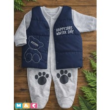 Erke Bebek Elyaflı Yelekli Pati Baskılı Tulum 2'li Takım Kışlık Tulum