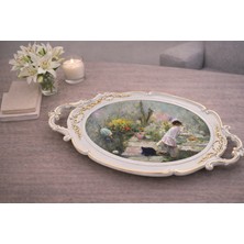 Zucci Home Hürrem Lüx Sunum Tepsisi | Bahar Bahçesi - Dekoratif Servis Tepsisi | 48X28 cm