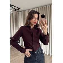 Sue Store Bordo Belden Oturtmalı Fit Gömlek