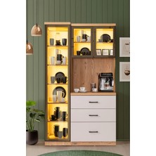 Setay Vitrinli Ünite, Liveo Kahve Köşesi + Çok Amaçlı Raflı Tek Kapaklı Dolap