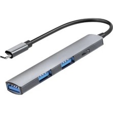 CoverZone Usb-C 4 In 1 Hub Çoklayıcı Adaptör USB 3.0 5gbps Hızlı Veri Aktarımı 3 Port Usb-A + Usb-C Girişli Alüminyum Gövde Plug & Play Macos Windows Uyumlu Type-C Çoğaltıcı | Ef