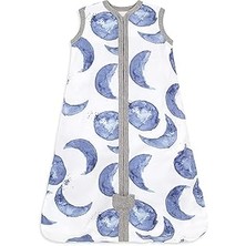 SHC4200 Bebek Giyilebilir Battaniye -%100 Pamuk Ince Yazlık Kundak - Erkek ve Kız (Mavi Ay, 0-6 Ay, 1.5 Tog