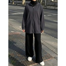 Miostil Kapşonlu Fermuar Detay Hırka-Antrasit