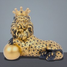 Elifeshop Lüks Taçlı Aslan Heykeli 20 cm Dekoratif Premium Biblo Büst Yeni Ev & Ofis Hediyesi