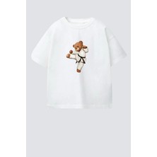 Monila Erkek Çocuk Pamuklu Bisiklet Yaka Karate Ayıcık Baskılı T-Shirt