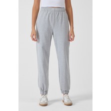 Hdm Kadın Gri Yüksek Bel Lastikli Paça Bağcıklı Rahat Kalıp Jogger Eşofman Altı - H5991