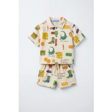 Magu Erkek Çocuk Pamuklu Bej Just Vibing Baskılı Gömlek ve Şort Takım