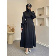 Miostil Kuşak Aksesuar Detay Saten Elbise-Siyah