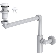 Suera Luna Yer Tasarruflu Lavabo Sifonu + Elixir Pop-Up Set (Parlak Beyaz - Taşma Delikli)