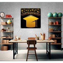 Deko Gonya Mezuniyet Hatırası Gold Cap Temalı Fotoğraf Panosu Branda 100X100