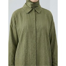 Miostil Geniş Raporlu Jakar Keten Tunik-Haki