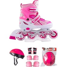 Top Rock Store Pembe Çift Sıra Ayarlanabilir Alıştırma Pateni Kask Dizlik Seti 30-33