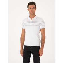 Cacharel Erkek Beyaz Slim Fit %100 Pamuk Fermuarlı Polo Yaka Triko T-Shirt 50300821-VR013