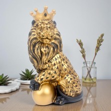 Elifeshop Lüks Taçlı Aslan Heykeli 23 cm Dekoratif Premium Biblo Büst Yeni Ev & Ofis Hediyesi