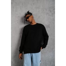 Erkek Düz Bisiklet Yaka Sweat - Siyah