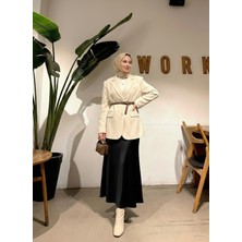 Miostil Fermuar Detay Saten Etek-Siyah