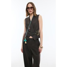 ROMAN Kemer Detaylı Kruvaze Keten Yelek Kahve YY017011_005