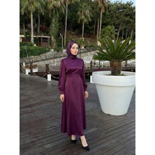 Miostil Kuşak Aksesuar Detay Saten Elbise-Mürdüm