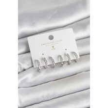 Callerrons Accessories Gümüş Renk Pirinç Zirkon Taşlı Kadın Küpe - EBJ260220W39792