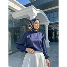 Miostil Arka Fermuar Detay Saten Tunik-Lacivert