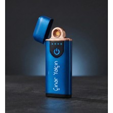 Kişiye Özel USB Şarjlı Dokunmatik Alevsiz Çakmak - Mavi Renk