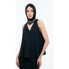 ROMAN Derin V Yaka Kolsuz Bluz Siyah YY013033_001