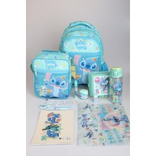 Stitch "dekomus Ile Lisanslı Stıtch "galaxy Pop Koleksiyonu" Full Kırtasiye Okul Seti Okul Çantası,termoslu Beslenme ÇANTASI,500 ml Matara ve Beslenme Kabı Seti