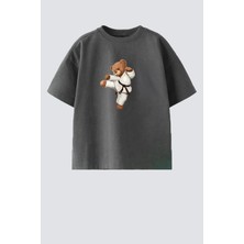 Monila Erkek Çocuk Pamuklu Bisiklet Yaka Karate Ayıcık Baskılı T-Shirt