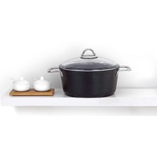 Bonera Pro Plus 28 cm Titanyum Kaplama Derin Tencere - Pyrex Cam Kapaklı - Yanmaz Yapışmaz