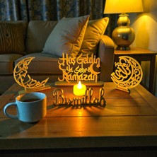 Ddm Global LED Mumlu Hoş Geldin Ya Şehr-I Ramazan Dekor Seti – 3’lü Hilal & Bismillah Masaüstü Islami Dekor (Mum Dahil)