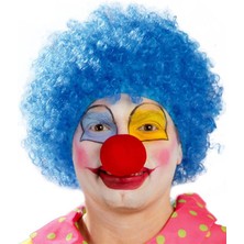 Beta Moda Hub Mavi Renk Kıvırcık Afro Bonus Peruk Takma Saç ve Kırmızı Burun Seti