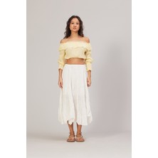 Nisan Triko Kırışık Görünümlü Uzun Etek