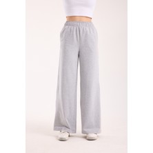 Hdm Kadın Gri Yüksek Bel Geniş Paça Rahat Kalıp Basic Günlük Eşofman Altı - H5992