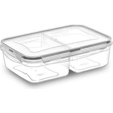 Flamex 2 Bölmeli Sızdırmaz Contalı Kilitli Kapaklı 1 Litre Erzak Saklama Kabı -LC505